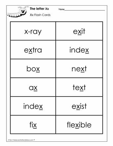 Word Wall Words for the Letter X